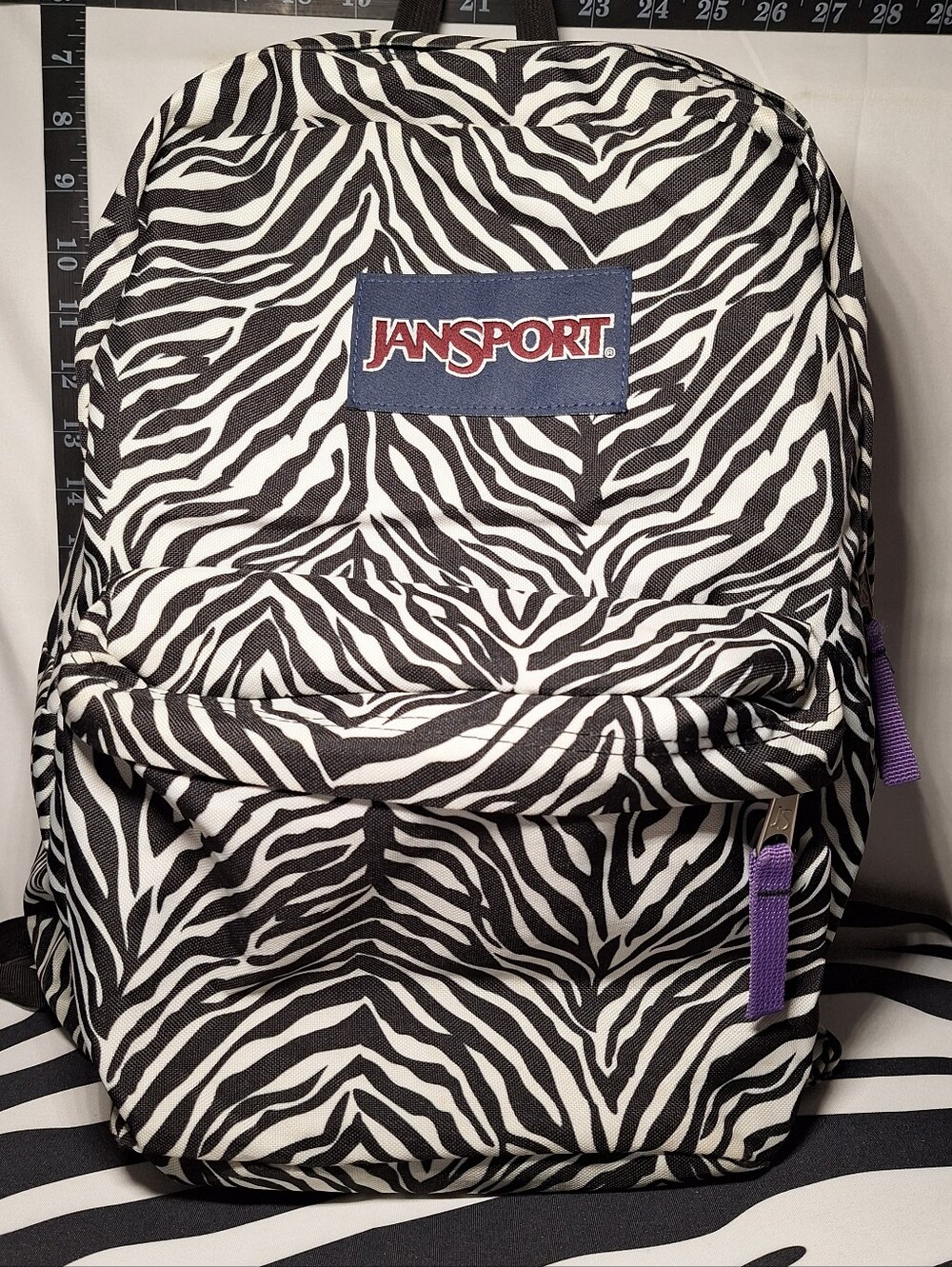 Jansport Backpack Zebra Black White w/ Purple Accents